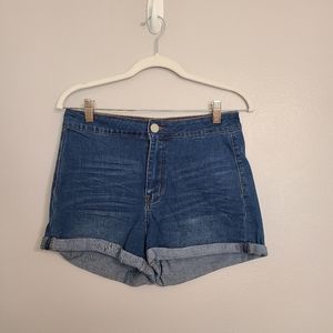 Retro Cotton Blend Sexy Super High-Rise High-Waisted Denim Cuffed Shorts Large